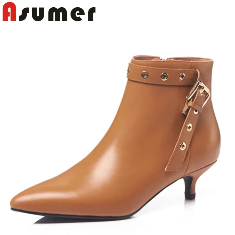 

ASUMER NEW 2018 adult fashion ankle boots for women thin heels autumn boots high quality pointed toe genuine leather boots