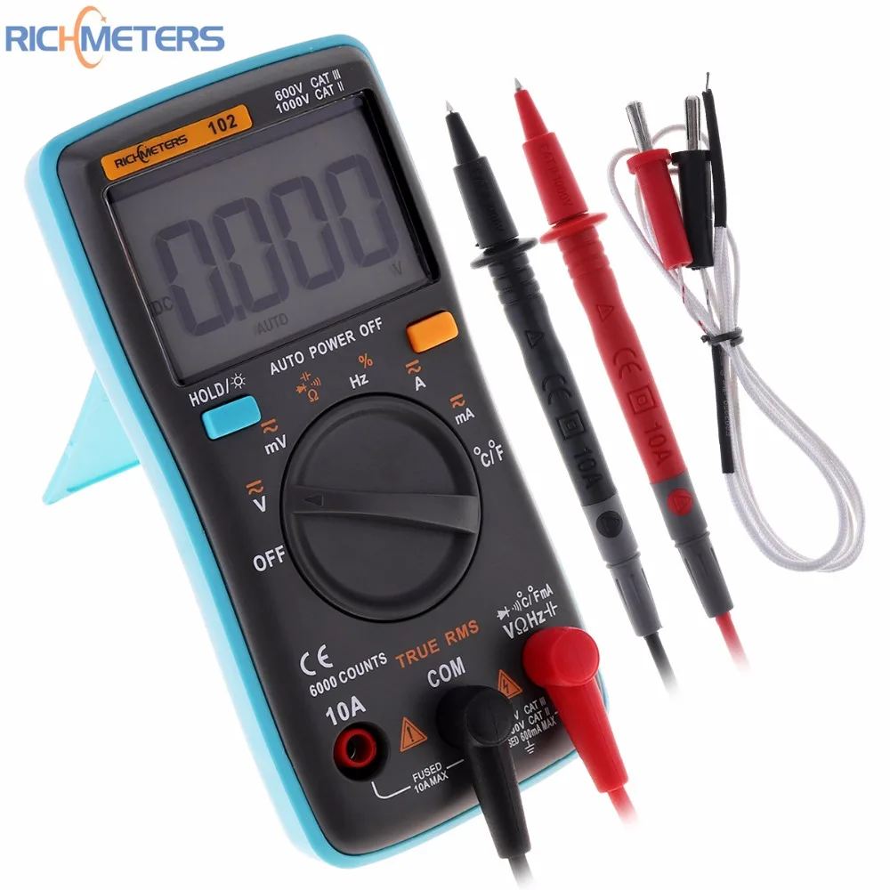 

RICHMETERS Multimeter AC / DC Ammeter 6000 Counts Voltmeter Ohm Frequency Diode with Temperature Test Function