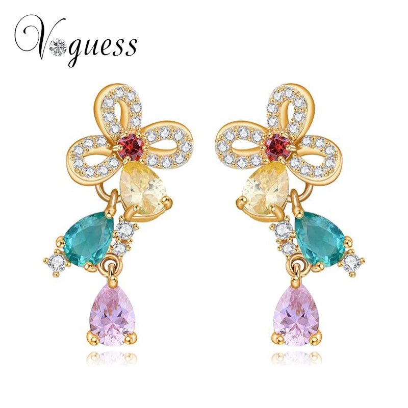 VOGUESS Brand New Korean Fashion Earring Champagne Gold Color AAA Cz