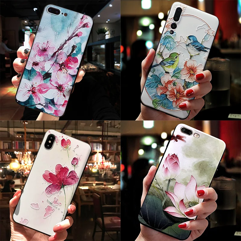 

3D Relief Water lily TPU Case For Huawei Honor Mate 8X 10 9 Lite 7A Pro 6A View 20 Play Nova 4 3 For Huawei Y6 Y9 2017 2018 2019