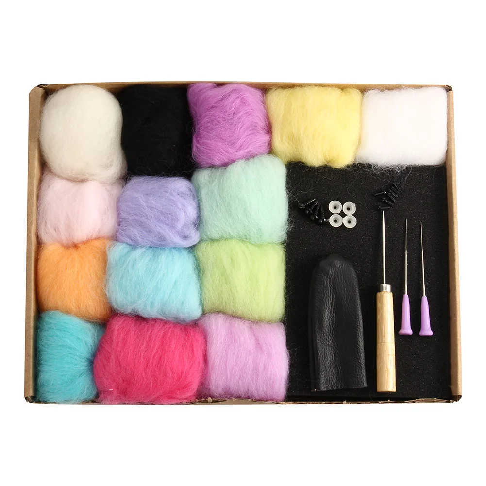 

Needle Felting Wool Felt Tools Set with 14 Colors Wool Roving Felting Starter Basic Kit TB Sale