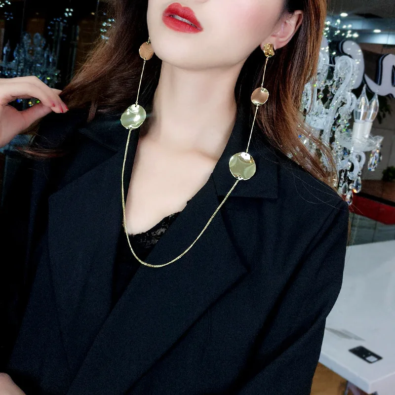 

Shiny Side New Women's Fashion Brand Jewelry Unique Punk Style Stud Earrings for Women Gift Geometric Long Earrings