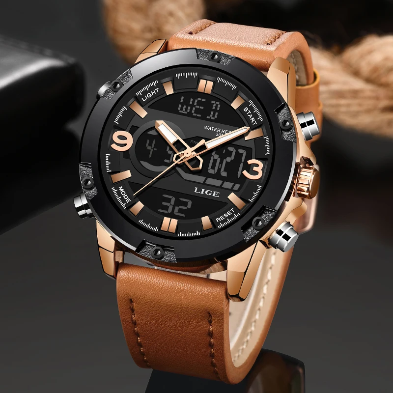 LIGE Mens LED Light Watches Mens Leather Waterproof Clock Military Sport Wristwatch Analog Quartz Watch Relogio Masculino+Box LIGE Mens LED Light Watches Mens Leather Waterproof Clock Military Sport Wristwatch Analog Quartz Watch Relogio Masculino+Box