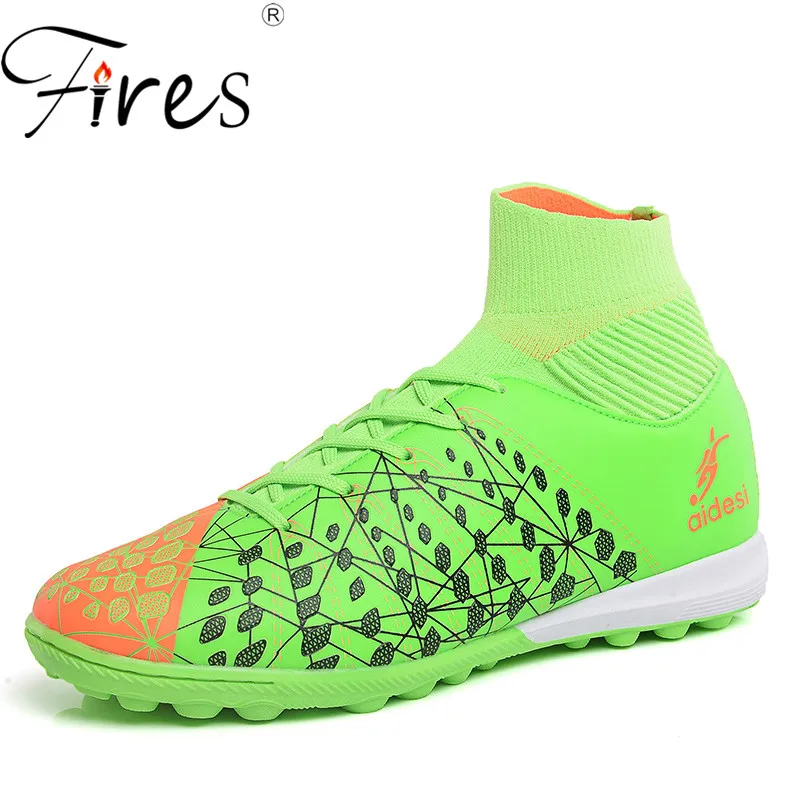 Fires Men Soccer Shoes Artificial Leather Sport Shoes Big size 45 46 Trainning Sneakers Short Nail Male Outdoor Football Shoes - Цвет: green