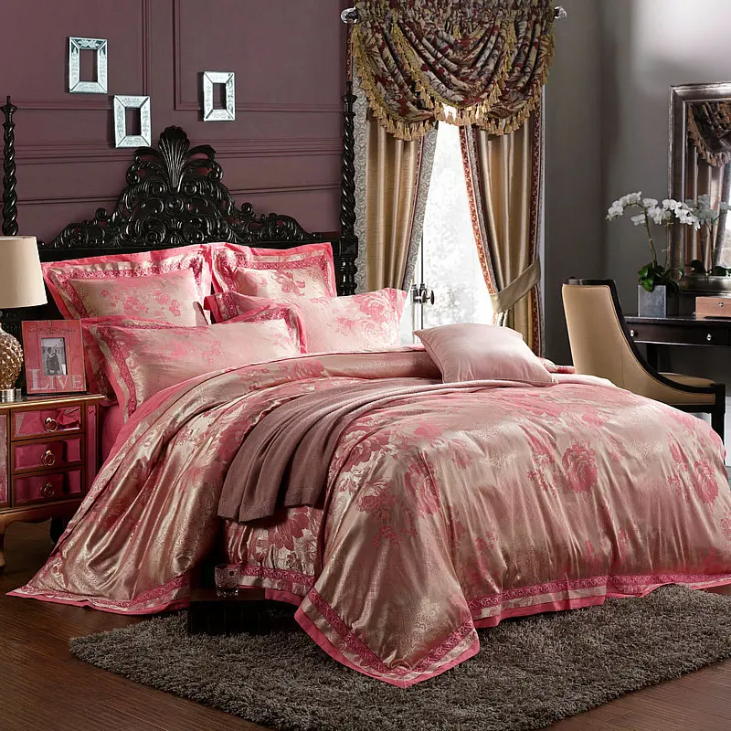 6pcs /set 100 damask silk Chinese Traditional Wedding bedding sets