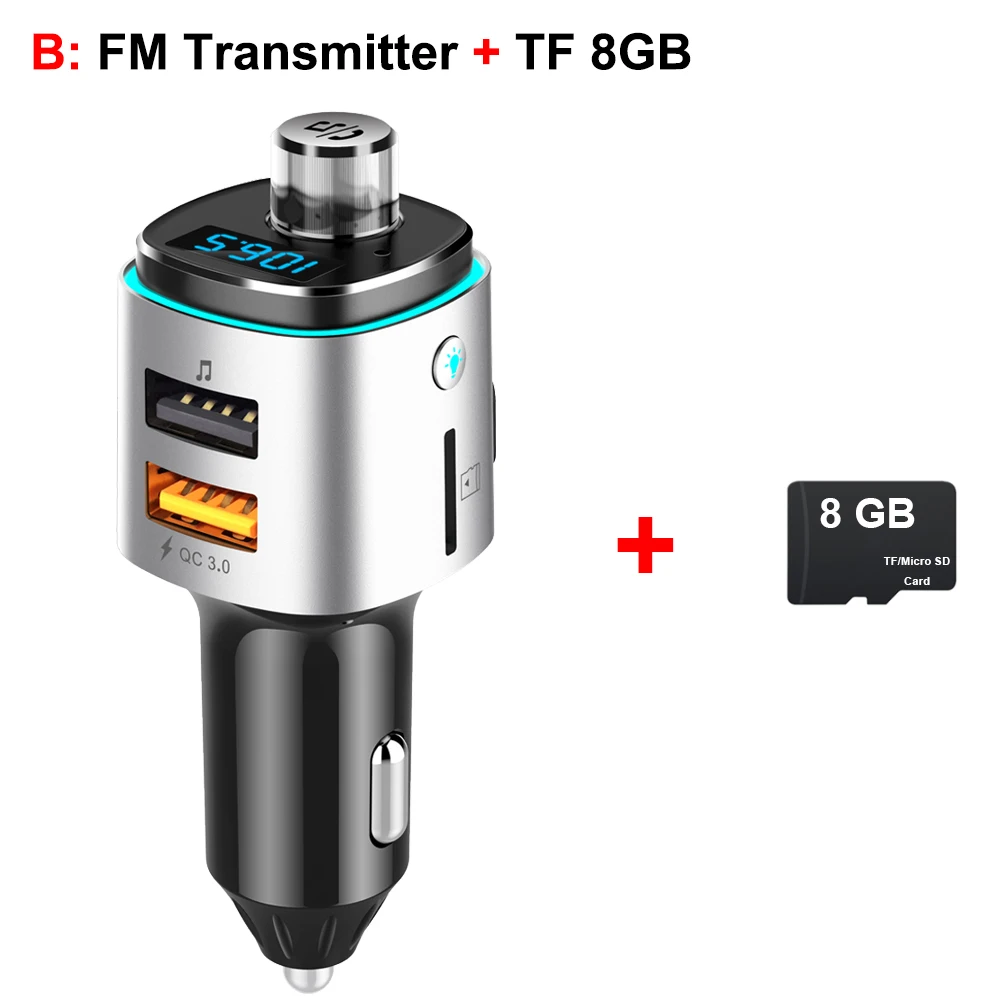 Автомобильный fm-передатчик V4.2, Bluetooth, беспроводной fm-радио, автомобильный bluetooth-адаптер с QC3.0, поддержка зарядки, USB, TF карта, светильник - Название цвета: B-FM Transmitter 8G