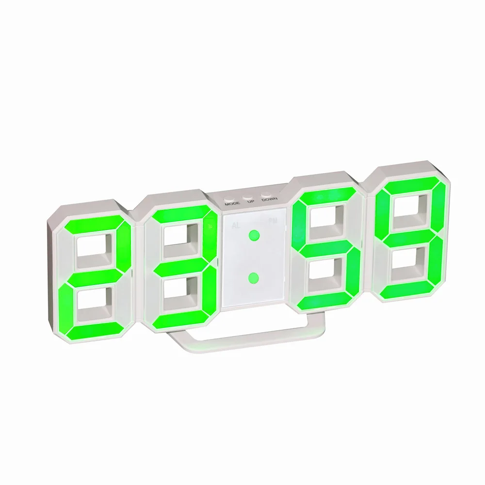 3D цифровые настенные часы светодиодный электронный будильник большие цифры для удобного просмотра яркость регулируемый светильник USB питание - Цвет: Зеленый