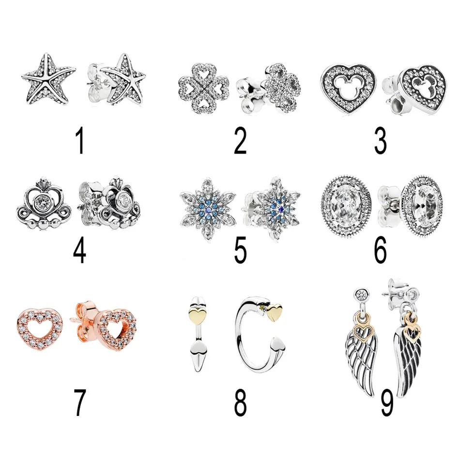 

925 Silver My Princess Tiara Stud Earrings For Women Captured Hearts Crystal Snowflake Two Hearts Earring fit Lady Jewelry