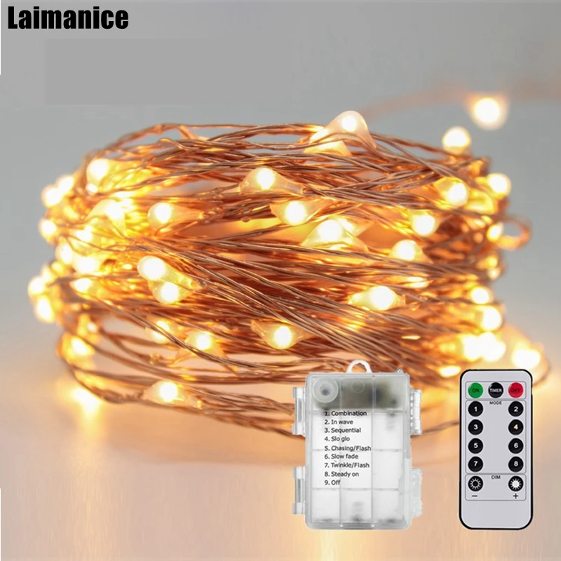 

10m 100 Leds Copper Wire LED String Lights AA Battery Powered Starry Lights Christmas Xmas Wedding Fairy lights+Remote Control