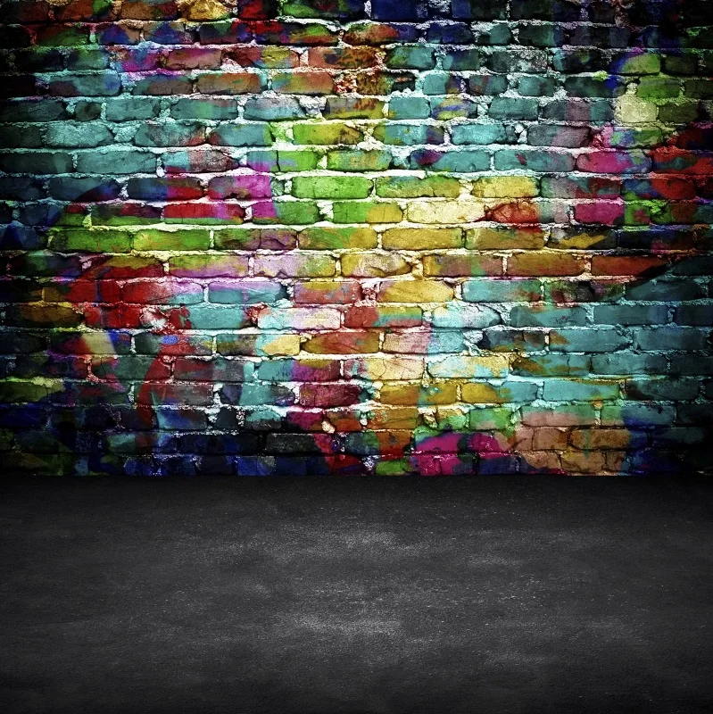 

Laeacco Old Brick Wall Color Dark Flooring Graffiti Photography Backgrounds Customized Photographic Backdrops For Photo Studio