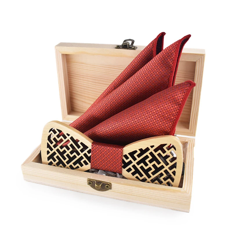 Винтажный из полой древесины мужской галстук-бабочка носовой платок набор для мужчин Модный свадебный деревянный галстук-бабочка