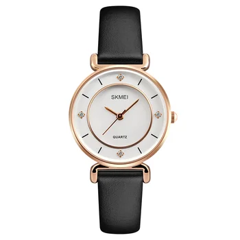

Skmei Women's Watch Ultra-thin Quartz Analog Wrist Watches for Women Ladies Fashion Gift Wristwatch with Black Leather Strap