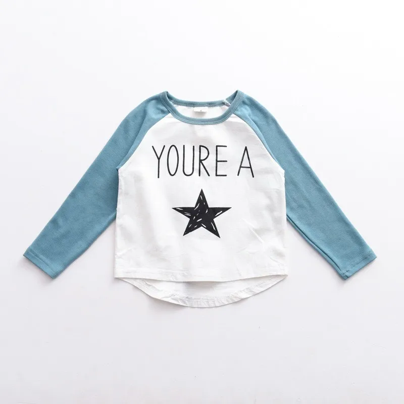 Children Clothing Long Sleeve Girl T-shirt Boys Girls Tops Tee Shirts Letter Print Toddler Boy Shirts Patchwork Kids Clothes  