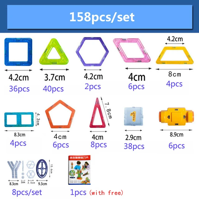 Магнитный конструктор Блоки Игрушки магнитная блок из плиток игрушки для детей развивающие строительство игрушечные кирпичи для малышей - Цвет: 158pcs PE Bag