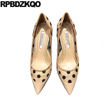

Polka Dot Medium Heels Size 4 34 Mesh Pumps 33 High Shoes Designer Women Luxury 2019 Evening Scarpin Patent Leather Ladies Nude