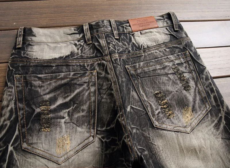 Прямые мужские джинсы, облегающие, рваные, с вышивкой в виде крыльев, байкерские, джинсовые штаны, мужские, рэп, повседневные, с эффектом потертости, джинсы в стиле панк