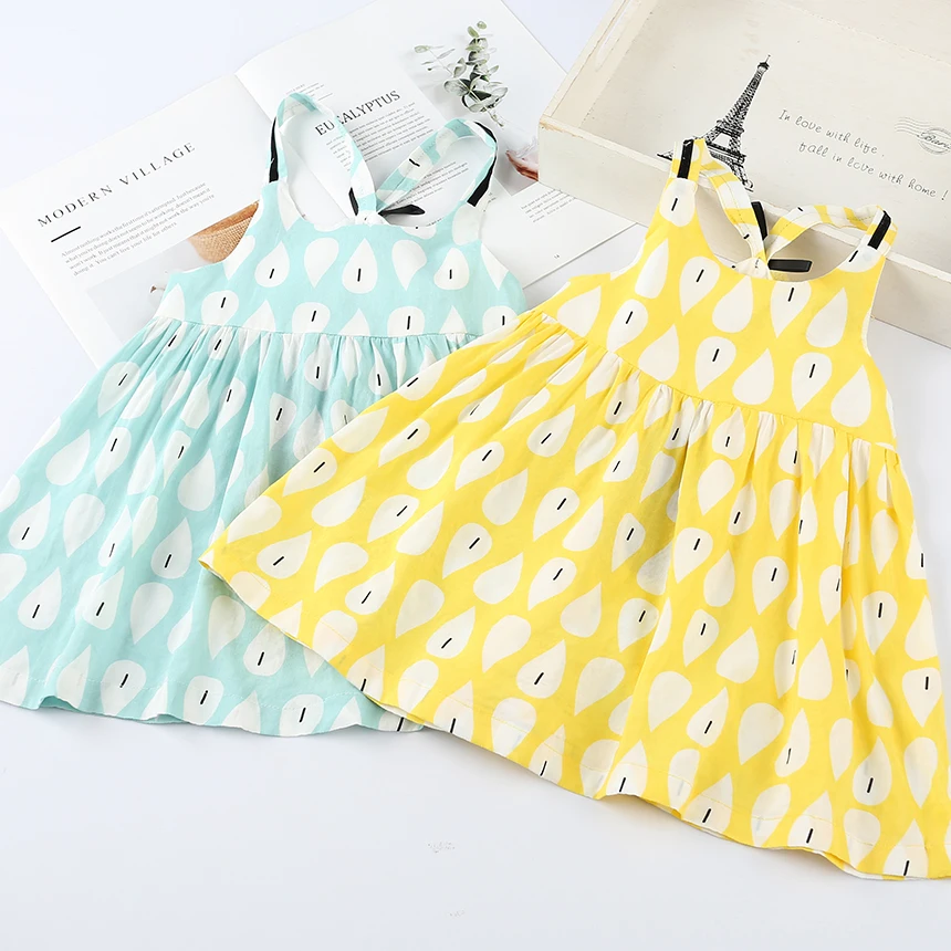 

Toddler Girl Fashion Summer Cotton Sundress Kids Casual Wholesale Lots Bulk Clothes Little Girl Beach Mini Dress Raindrop Print