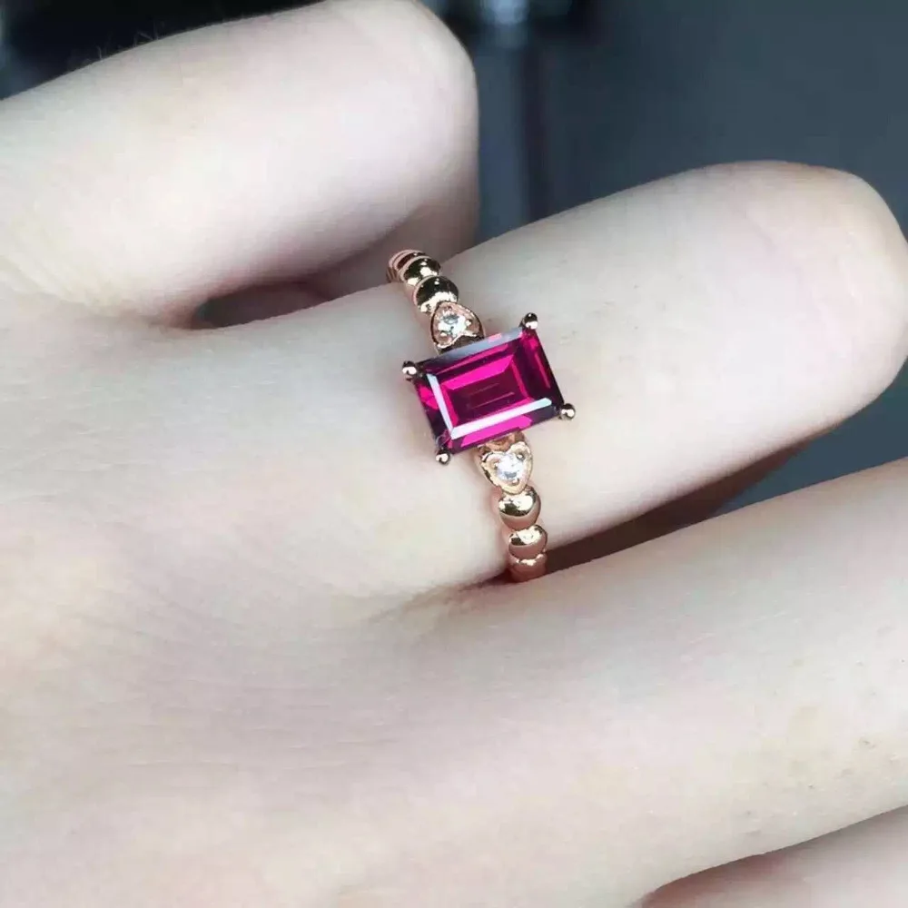 

Elegant Nature Square Garnet Stone Ring Women Natural Gem Stone 925 Sterling Silver Jewelry Sweet Fashion Female Bijoux Free Box
