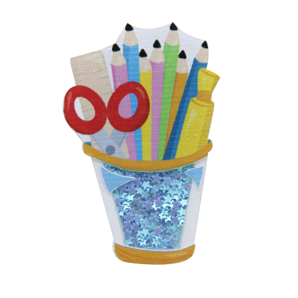 

New 5pcs Back to School Pencil Transparent Plastic Resin with Sequins DIY Make Hair Clip Accessories Craft Decor,5Yc7338