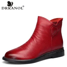 DRKANOL/женские ботильоны из натуральной коровьей кожи в британском стиле; сезон осень; модные полусапожки со складками на молнии; женская обувь martin на плоской подошве