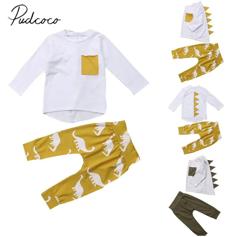 

2018 Brand New Toddler Baby Boys Clothes 2PCS Long Sleeve Patchwork Pullover Sweatshirt Tops Dinosaur Print Pants Outfit 6M-5Y