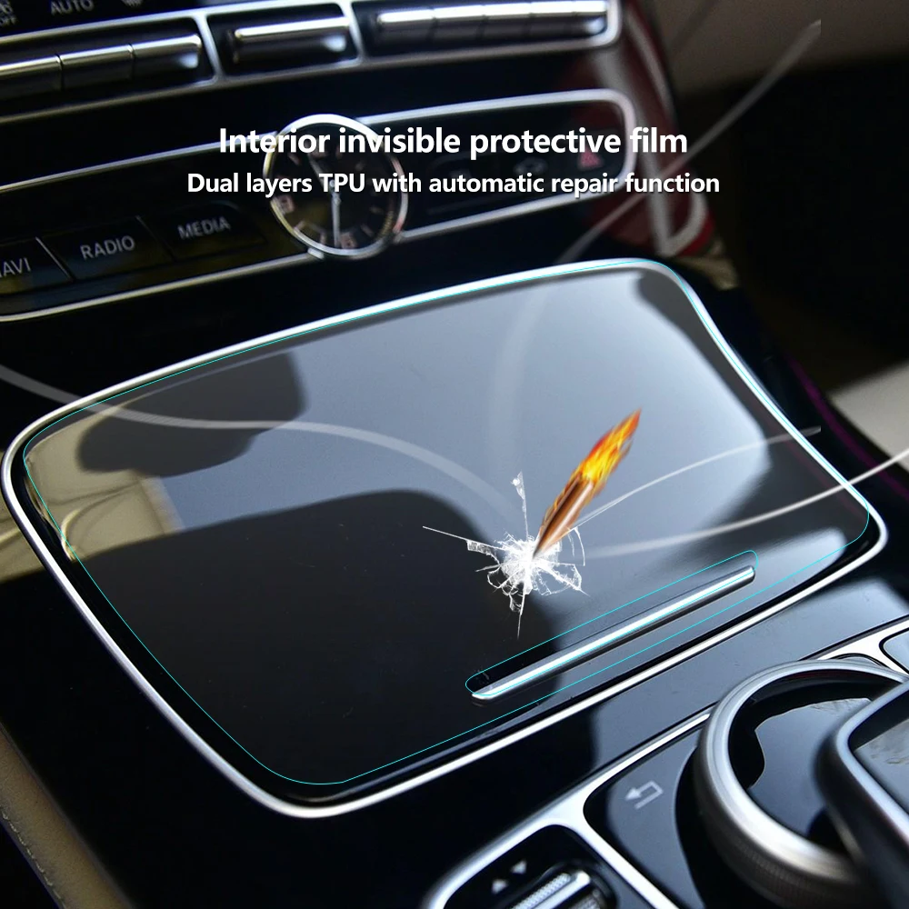 Car Interior Invisible Protective Film Center Control Console Gear Shift Panel Sticker for Mercedes Benz C200 C180 GLC260 AMG