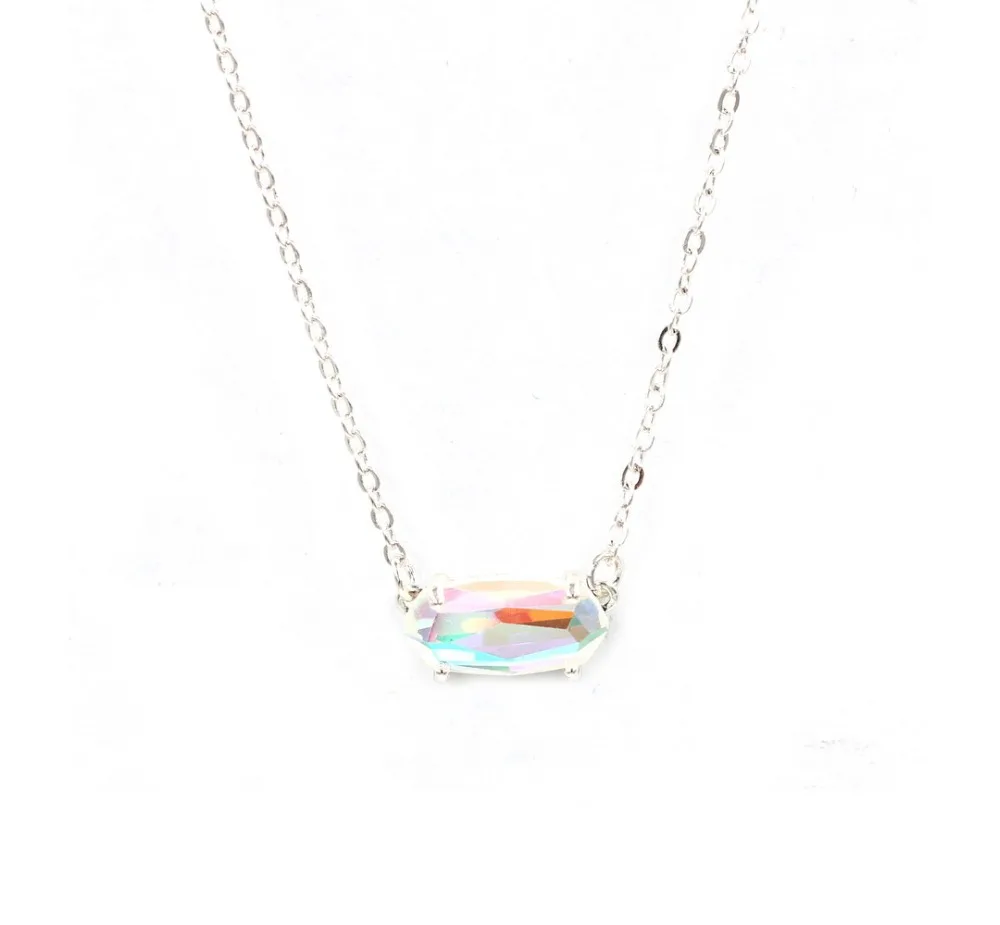 Новая мода маленький овальный граненый дихроический кристалл камень кулон ожерелье для женщин
