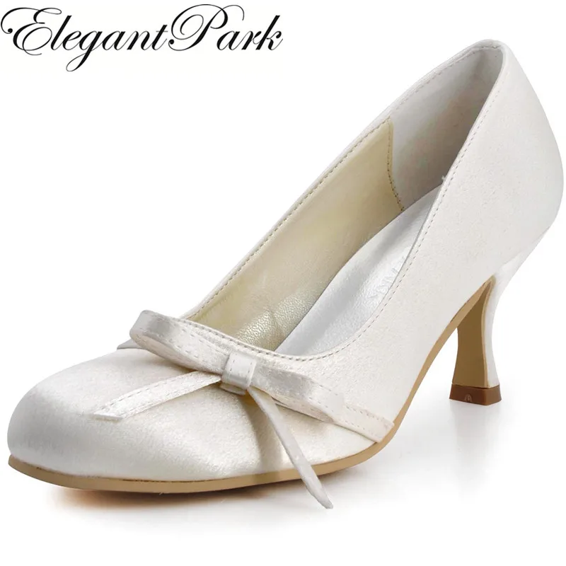 Shoes Woman A0756 Ivory White Round Toe Mid Heels Bow Satin Bride Bridesmaids Prom Evening Pumps Women Wedding Bridal Shoes Shoes Woman A0756 Ivory White Round Toe Mid Heels Bow Satin Bride Bridesmaids Prom Evening Pumps Women Wedding Bridal Shoes