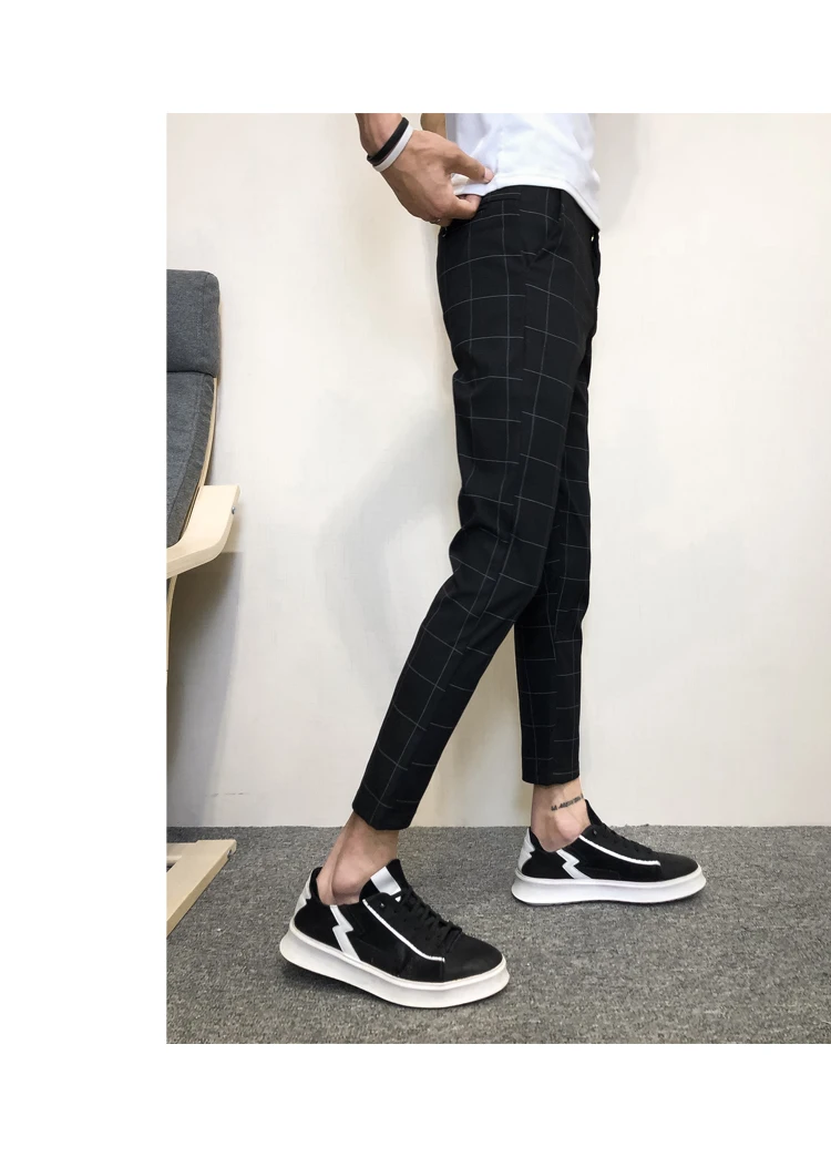Новые клетчатые брюки-Карандаш мужские деловые повседневные брюки на молнии мужские уличные модные облегающие длинные брюки для фитнеса