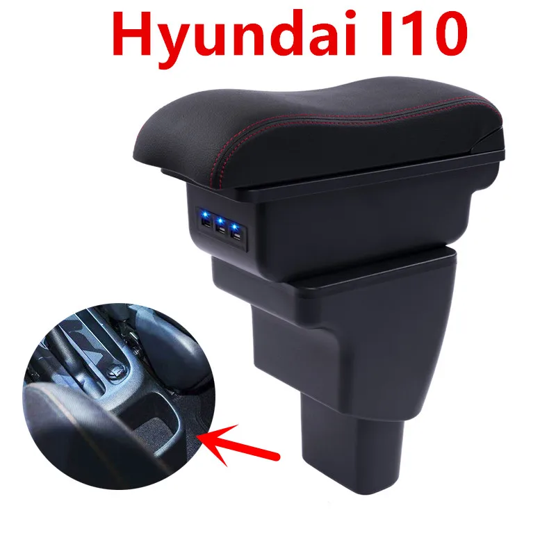 

For Hyundai I10 armrest box central Store content Storage box armrest box with cup holder ashtray USB interface 2006~2017