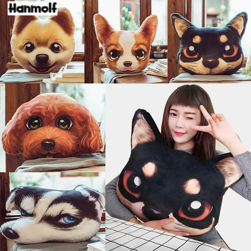 

Dog Head Shaped Pillow Stuffed Animal Plush Pillow Teddy Dog Husky Corgi Dog Pomeranian Sofa Chair Decor Lumbar Pillow 45cm
