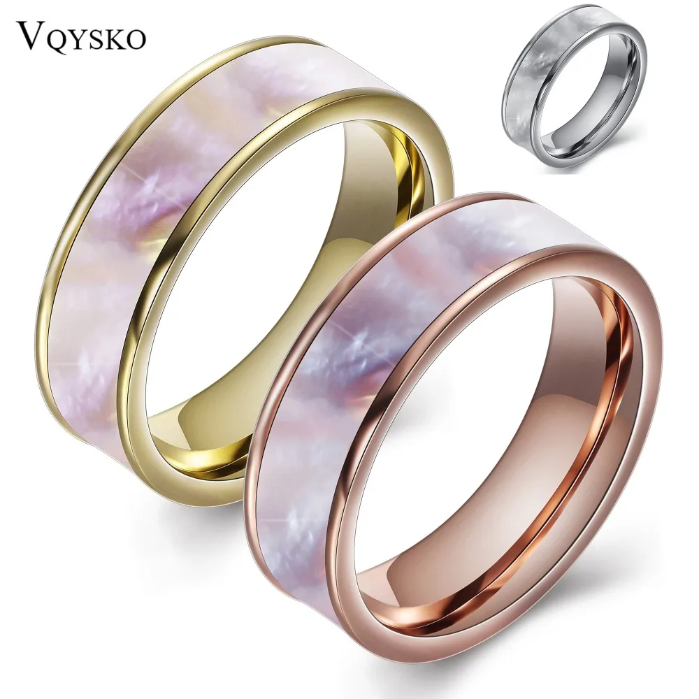 Two Color Fashion 316L Stainless steel jewelry Ring Natural Shell Wedding Rings for Women