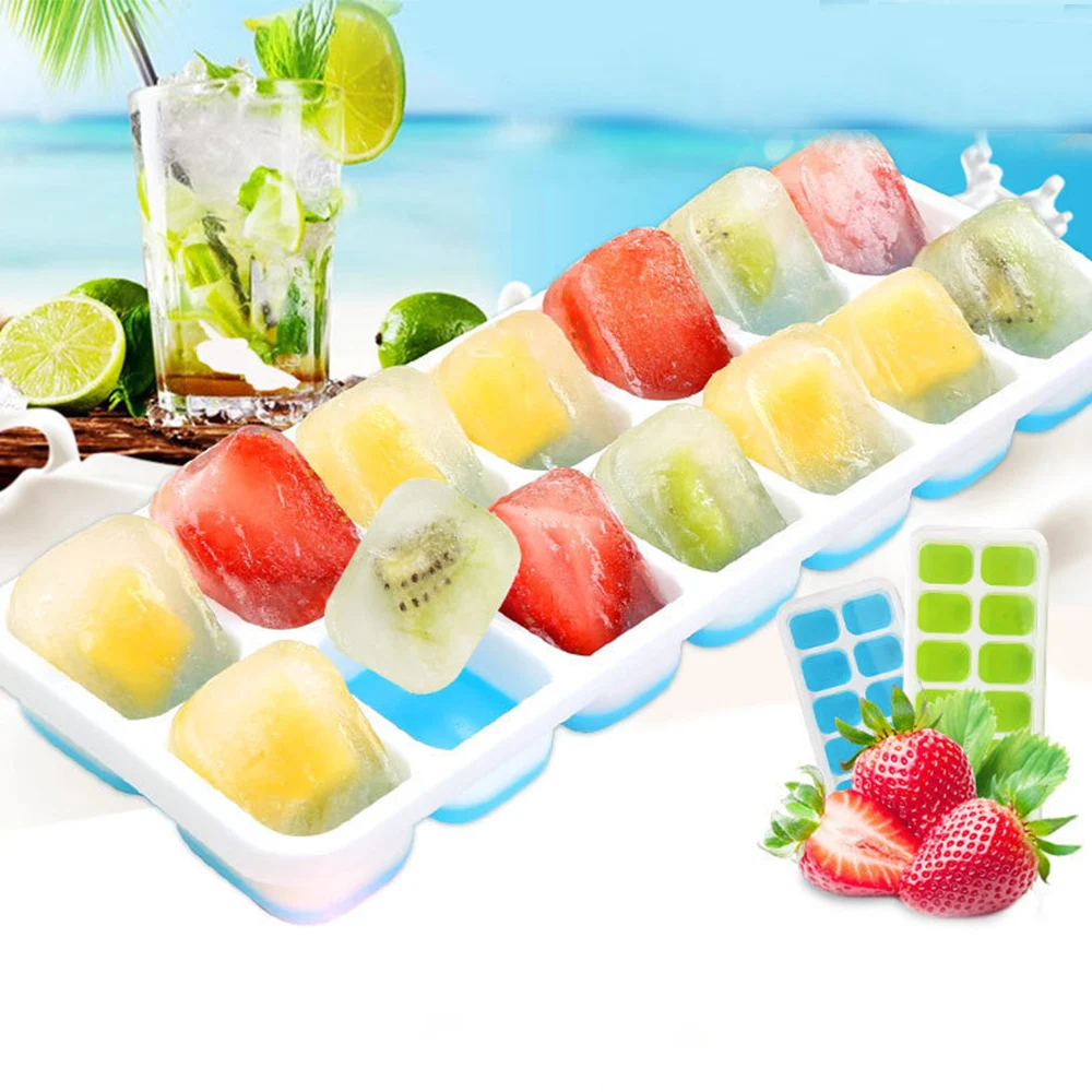 14 Grids Silicone Ice Cube Creative Ice Box with Lid Eco Friendly