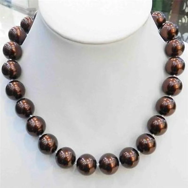 

Fashion 10mm AAA Coffee South Sea Shell Pearl Round Beads Necklace 18''11200