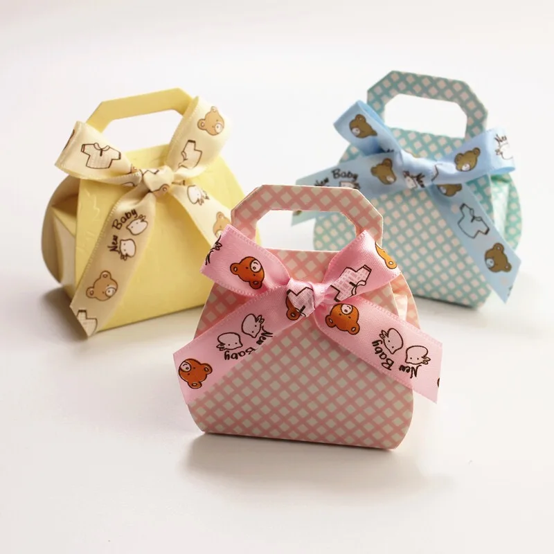 

60 Pcs Creative birthday Party Favor Blue/Yellow/Pink bear Candy Box Baby shower Birth Announcement giveaways Gift Bag sachet