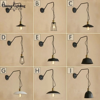 

Vintage Iron Chains RH Loft Industrial Minimalist Long Arm Wall Lamp Adjustable Handle Metal Rustic Light Sconce Fixtures
