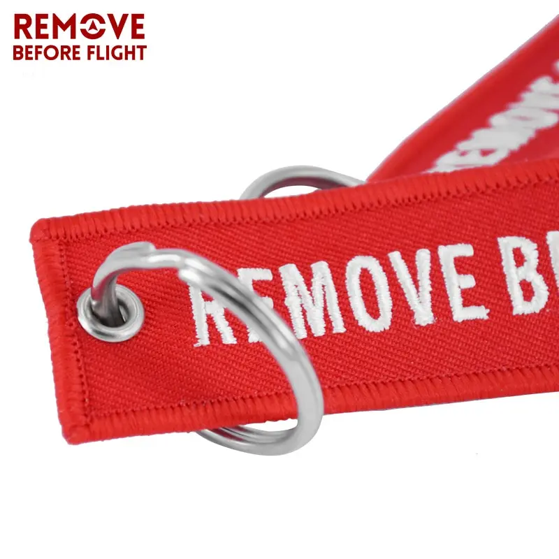 Remove Before Flight Key Chain Chaveiro Red Embroidery Keychain Ring for Aviation Gifts OEM Key Ring Jewelry Luggage Tag Key Fob3