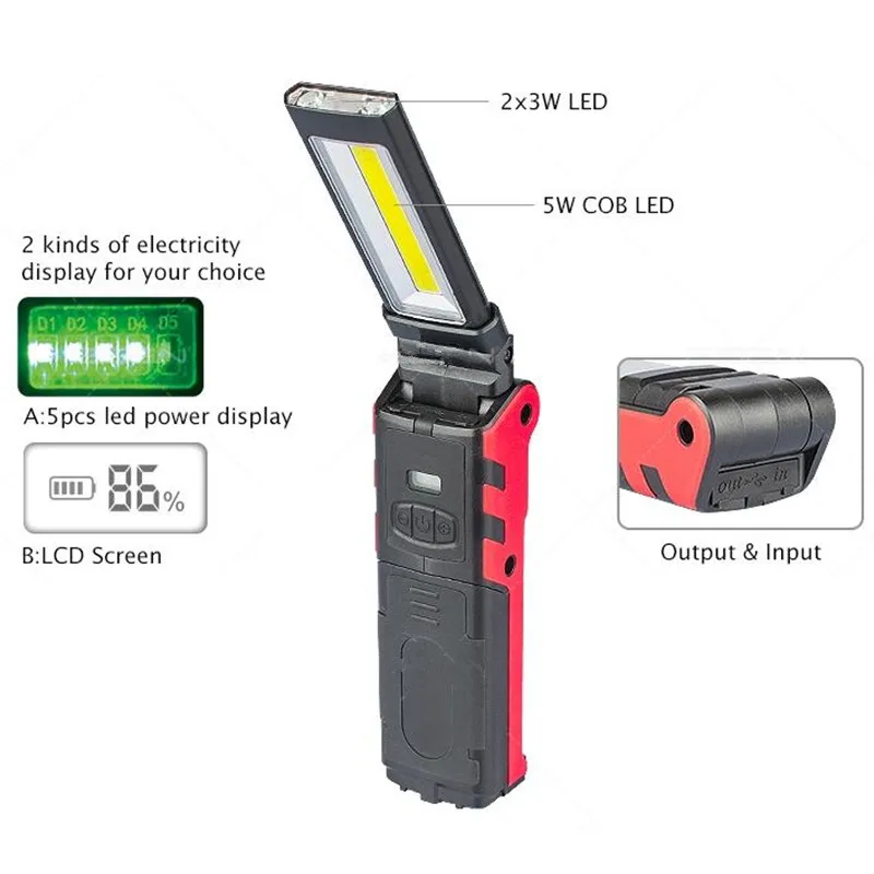 Портативный светодиодный светильник для работы 400 люменов COB Flash светильник, магнитное основание и подвесной крючок, USB Перезаряжаемый для ремонта автомобиля, аварийный