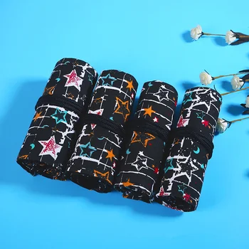 

36/48/72 Holes Canvas Star Pencil Case School Roll Pouch Cosmetic Makeup Brush Case Pen Storage Pencil Box Art School Penalty