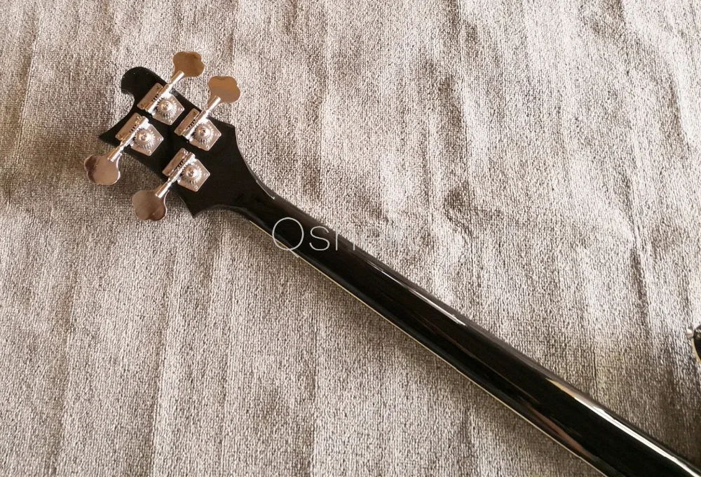 Высокое качество QShelly на заказ черный RK 4 струны 2 гнезда Рик 4003 белая связывающая электрическая бас гитара Музыкальные инструменты магазин