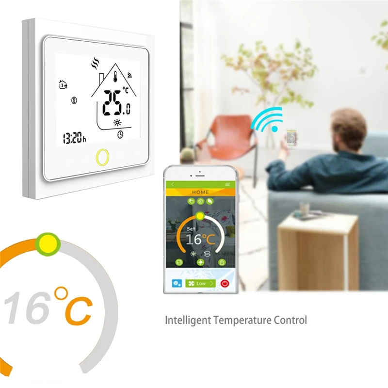 

Wifi Thermostat Temperature Controller Lcd Press Screen Backlight For Electric Heating Works Compatible With Alexa Google Home