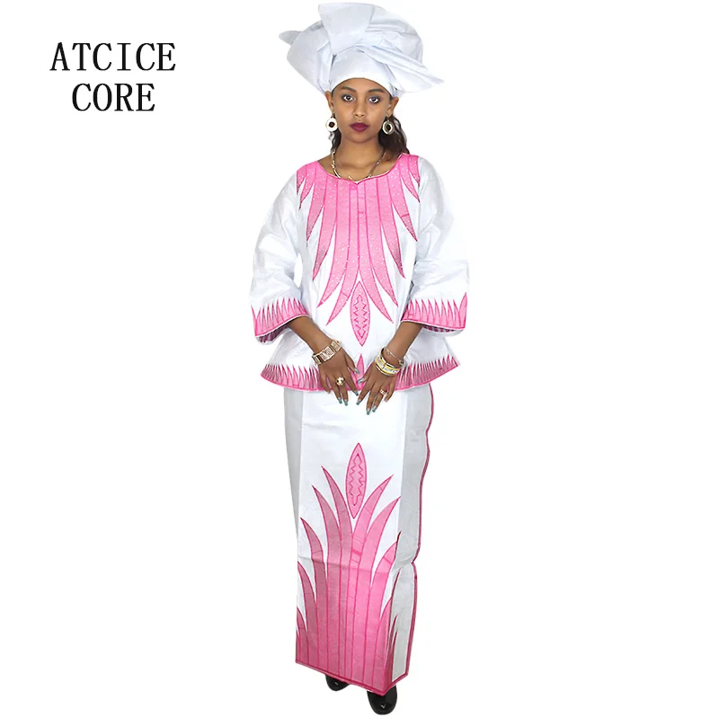 Африканские платья для женщин Базен riche вышивка дизайн короткий рэппер с шарфом 3 шт. один комплект