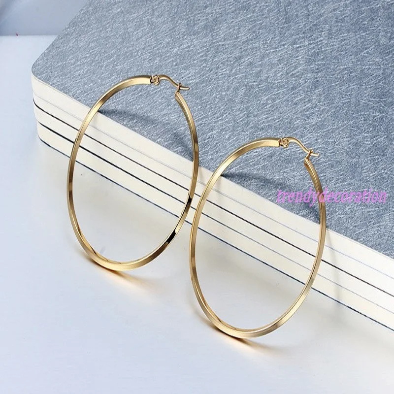 

Vintage Smooth Gold Stainless Steel Women's Big Round Earrings Xmas Gift Free Shipping