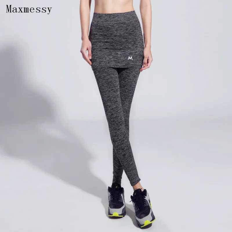 Maxmessy Women Leggings with Skirt Gym font b Fitness b font Ourdoor Sports Running Pants Yoga