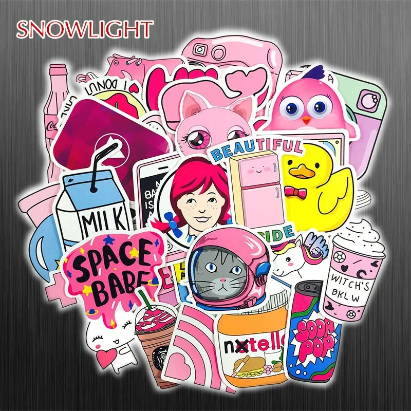 50 pcs/set PVC Waterproof Pinks Girl Fun Sticker Toys The Luggage Stickers For Moto Car & Suitcase Cool Fashion Laptop stickers