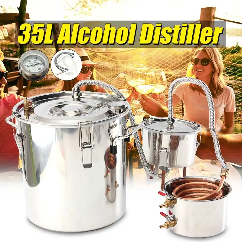  35L Copper Moonshine Alcohol Whisky Water Distiller Stainless Boiler Home Kitchen Brewing +Thumper  - 4000003893797