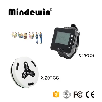 

Mindewin 433MHz Restaurant Pagerss 2PCS Watch Pager M-W-1 and 20PCS Table Call Button M-K-4 Coaster Pager System