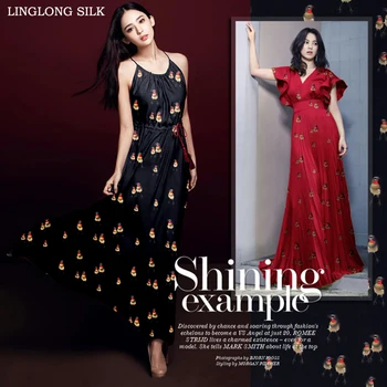 

PRINTED SILK CHIFFON 135cm width 8momme/100%Pure Silk Fabric Print Bird Pattern Wholesale Chiffon Fabric for wedding decoration