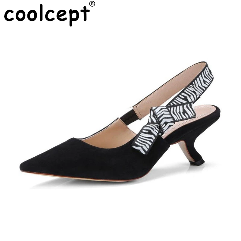 

Coolcept Women Real Leather High Heel Slingback Ladies Pointed Toe Bowknot Summer Shoes Women Office Daily Pumps Size 34-39