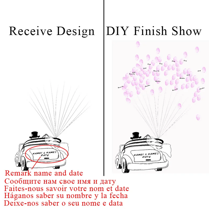Любовь свадебный автомобиль, настроить имя, дата отпечаток пальцев Подпись Гостевая книга, DIY отпечаток для украшения свадебной вечеринки - Цвет: HK050